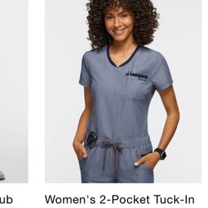 Jaanuu Navy Heather Tuck-In Scrub Top Women's L